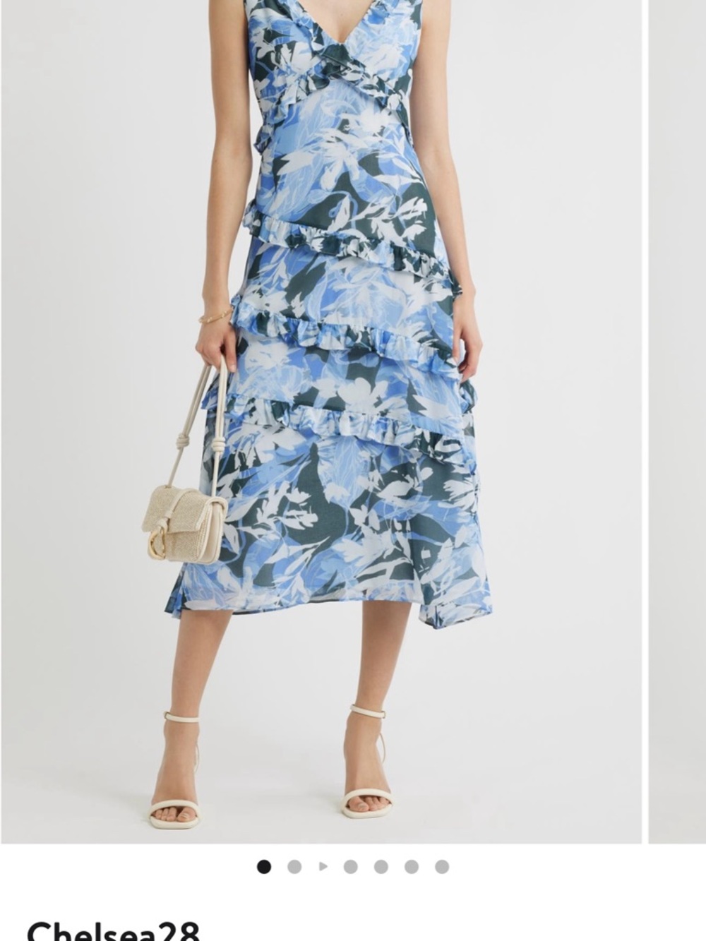 Chelsea28 Light Blue Floral Ruffle Midi Skirt size M new
